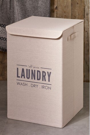 Natural Slogan Fabric Hamper Laundry Basket