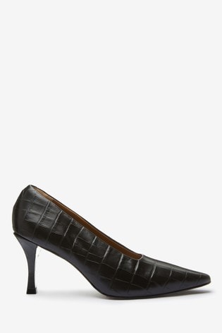 Black Signature Leather Chisel Toe Court Shoes