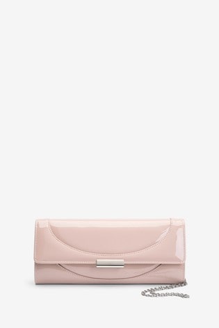 beige patent clutch bag