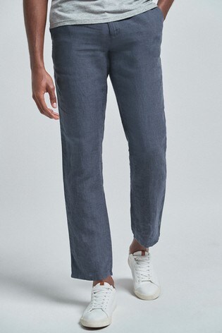 Light Grey Check Linen Trousers