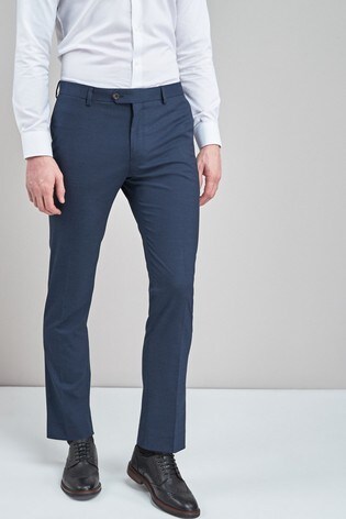 Navy Blue Slim Fit Textured Trousers