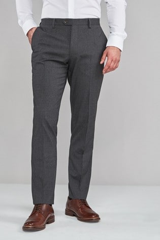 Charcoal Grey Regular Fit Textured Trousers