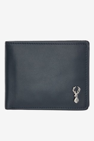 Navy Leather Stag Badge Extra Capacity Wallet