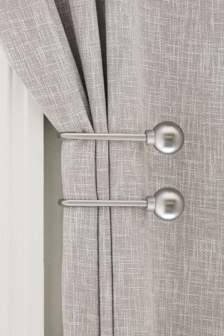 Set of 2 Brushed Silver Ball Curtain Holdbacks