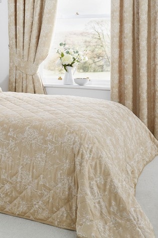 Serene Gold Jasmine Floral Jacquard Quilted Bedspread