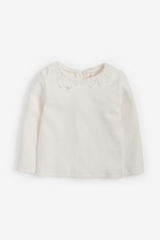 Cream Brushed Broderie Collar Top (3mths-7yrs)