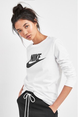 Nike White Essential Futura Icon Long Sleeved T-Shirt