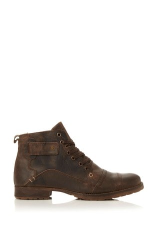 Dune London Brown Heavy Duty Leather Simon Ankle Boots
