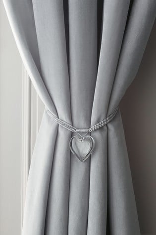 Set of 2 Silver Grey Heart Curtain Tie Backs