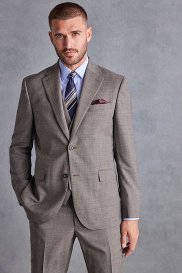 Taupe Slim Fit Signature Marzotto Italian Fabric Textured Suit Jacket