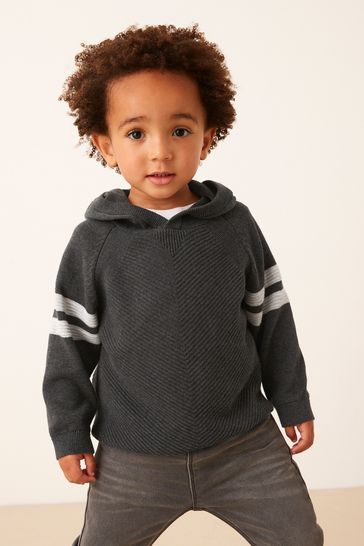 Charcoal Grey Knitted Textured Hoodie (3mths-7yrs)