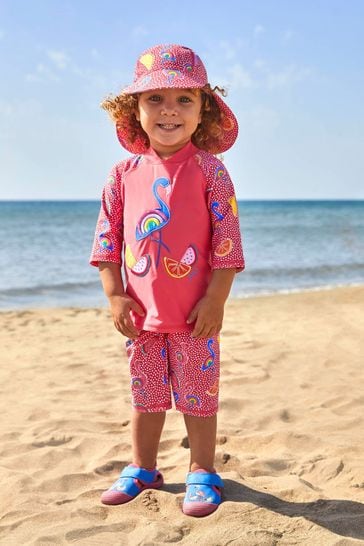 JoJo Maman Bébé Pink Flamingo UPF 50 2-Piece Sun Protection Suit