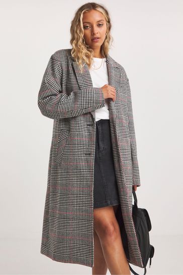 Simply Be Checked Faux Wool Relaxed Blazer Black Coat