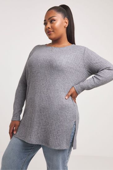 Simply Be Grey Cut And Sew Ribbed Side Split Tunic