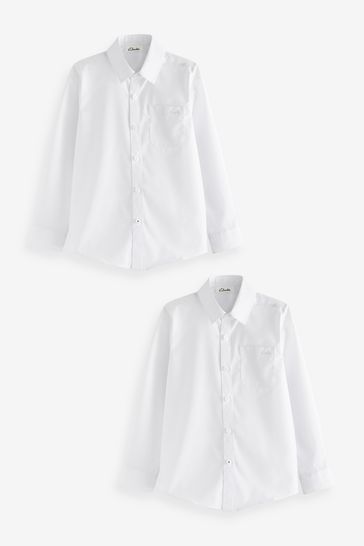 Clarks White Long Sleeve Boys School Shirts 2 Pack