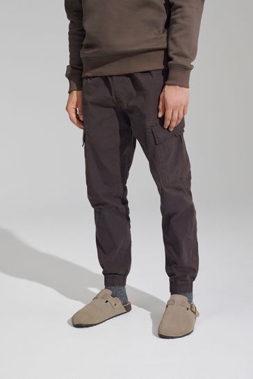 Chocolate Brown Regular Tapered Stretch Utility Cargo Trousers