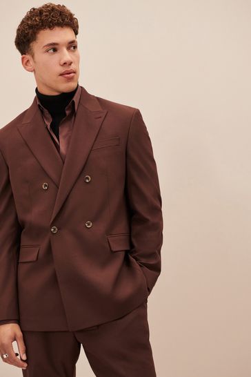 Burgundy Red EDIT Relaxed Fit Double Breasted Suit Jacket