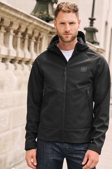 Buy Black Shower Resistant Softshell Hooded Jacket from Next