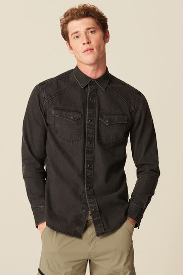 Black Denim Twin Pocket Long Sleeve Shirt