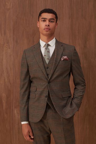 Brown Slim Check Suit: Jacket
