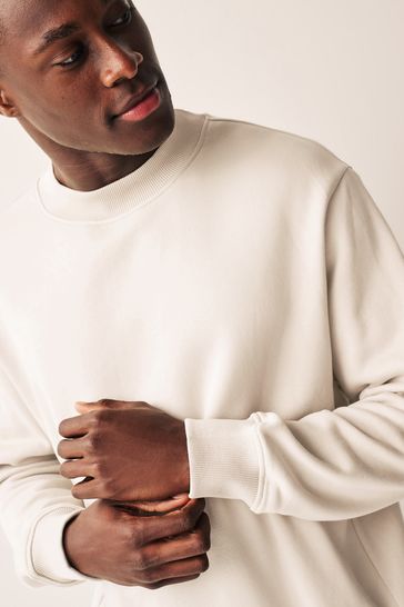 Ecru White Regular Fit Crew Sweatshirt