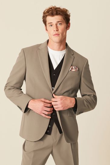 Taupe Skinny Fit Motionflex Stretch Suit Jacket