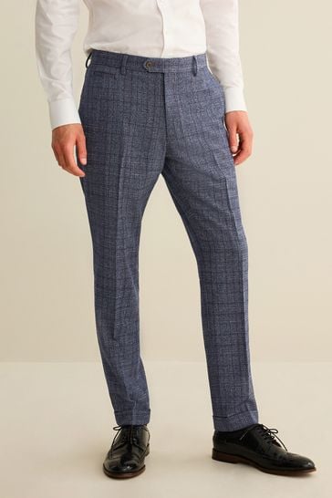 Navy Slim Fit Trimmed Check Suit: Trousers