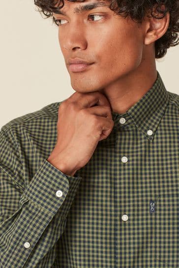 Green Gingham Regular Fit Easy Iron Button Down Oxford Shirt