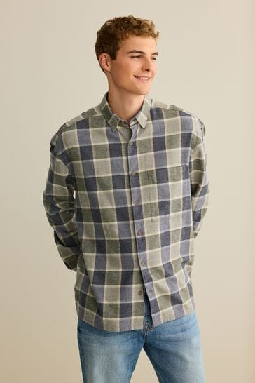 Green/Grey Relaxed Fit Check Long Sleeve Shirt