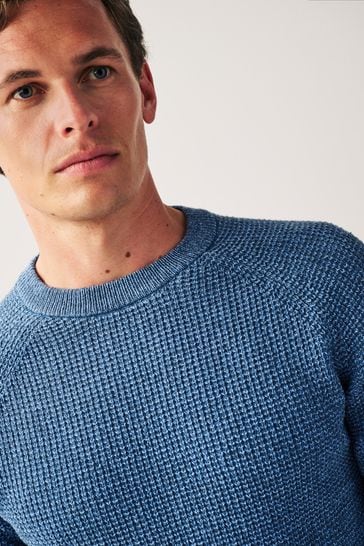 Blue Regular Knitted Textured Jumper