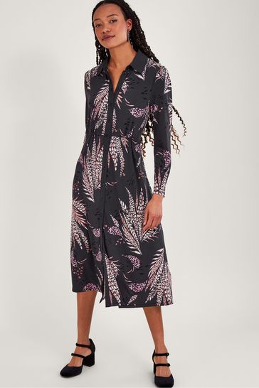 Buy Monsoon Black Feather Print Shirt Dress from Next Ireland