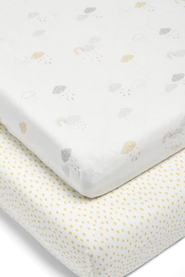 Mamas & Papas x 2 Pack Cloud Grey Gingham Fitted Cot Bed Sheets