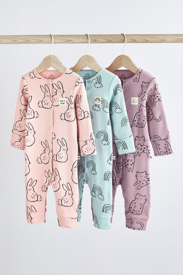 Multi Pastel Baby Footless Sleepsuits 3 Pack 0mths 3yrs