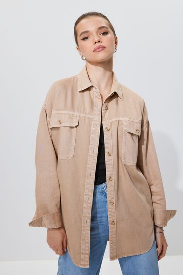 Neutral Oversized Denim Shirt