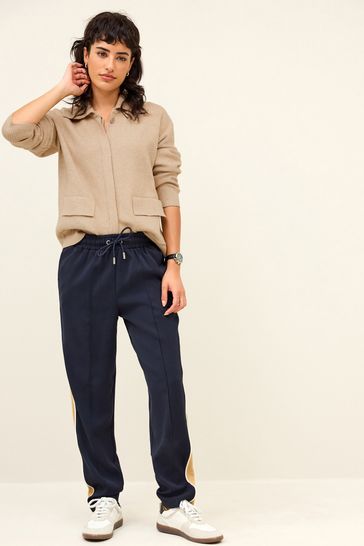 Navy Blue/ Camel Side Stripe Taper Trousers