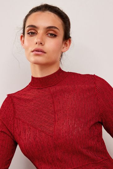 Buy Red Long Sleeve Plisse Seam Detail Top from Next Israel