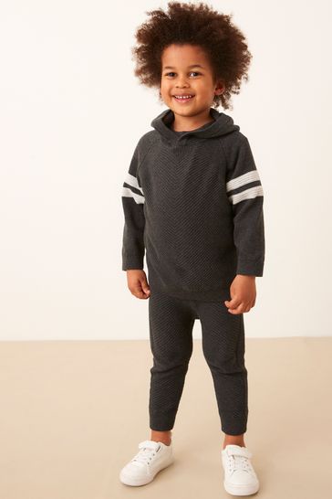 Charcoal Grey Knitted Textured Hoodie and Joggers Set (3mths-7yrs)