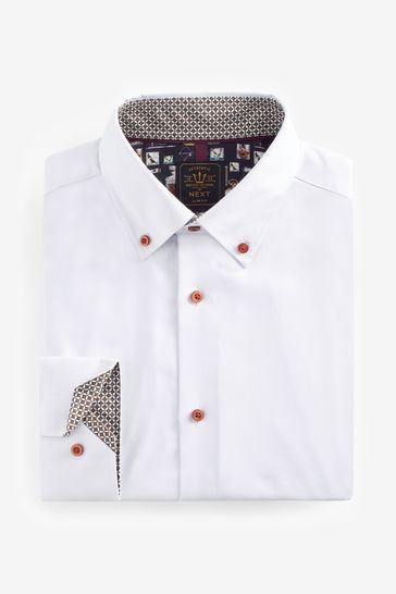 Buy White Rust Red Button Slim Fit Heritage Formal Shirt from Next