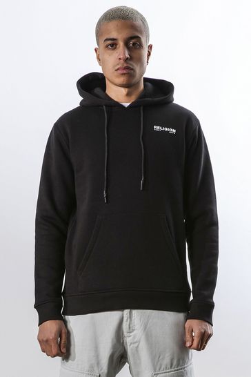 Religion Black Relaxed Fit Embroidered Hoodie In Soft Brushed Back Sweat