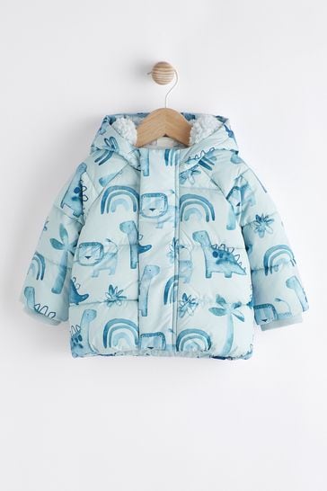 Blue Dinosaur Hooded Baby Puffer Jacket (0mths-2yrs)