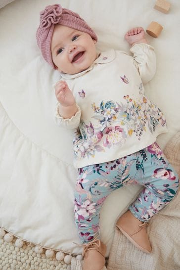 Lilac Purple Floral Baby Top And Leggings Set