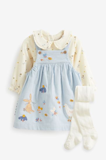 Conjunto de 3 piezas de vestido estilo pichi y bodi de bebé en color azul (0 meses a 2 años)
