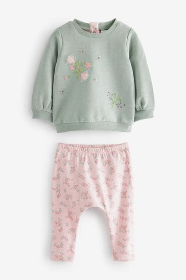 Buy Mint Green Floral Baby Cosy Sweater And Leggings 2 Piece Set from ...