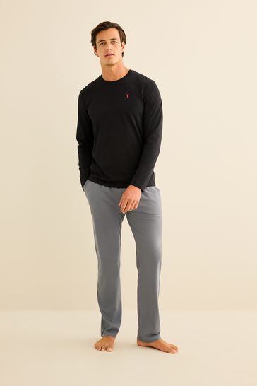 Black/Grey Long Sleeve Jersey Pyjamas Set