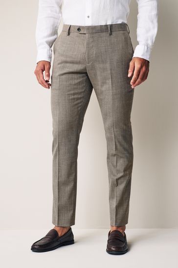 Buy Neutral Slim Textured Suit Trousers from Next USA