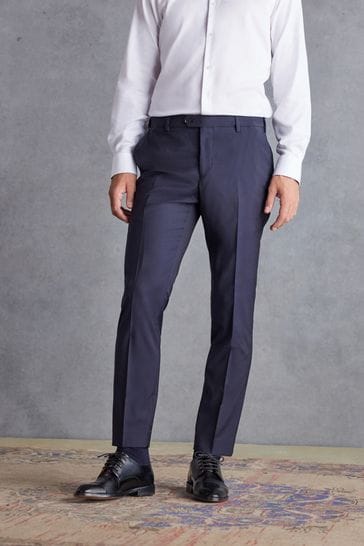 Navy Blue Slim Signature Tollegno Wool Suit: Trousers