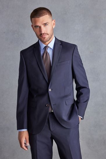 Buy Navy Blue Regular Fit Signature Tollegno Italian Wool Suit Jacket ...