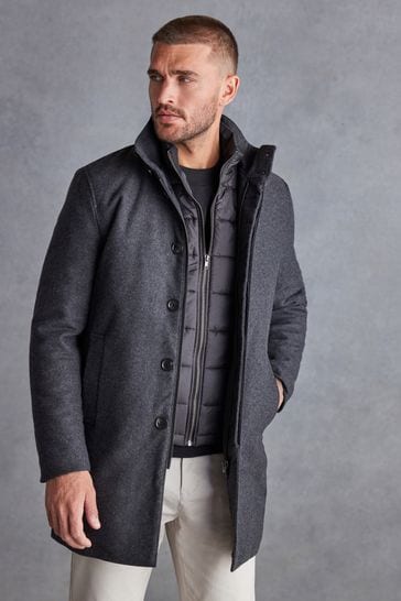 Buy Charcoal Grey Signature Italian Wool Rich Funnel Neck Coat With ...
