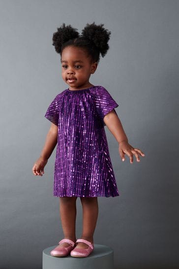 Purple Sequin Party Angel Sleeve Dress (3mths-8yrs)