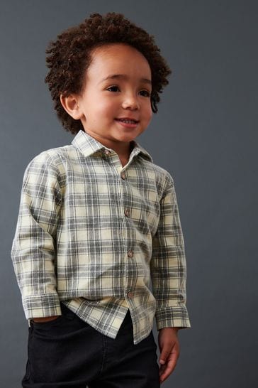 Camisa de manga larga a cuadros de pana en color crema/crudo (3 meses-7 años)